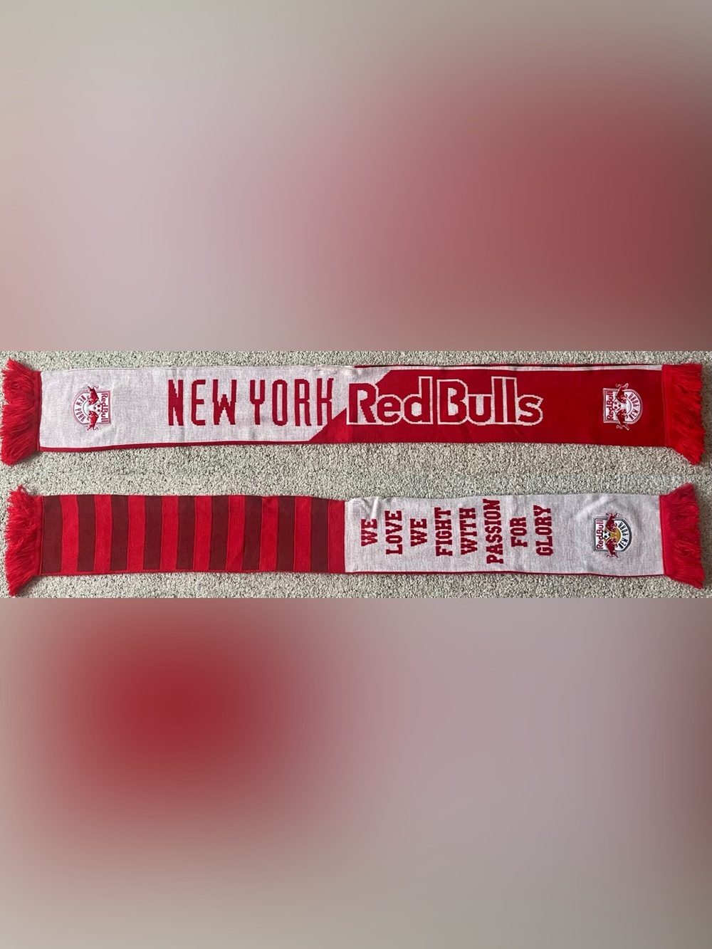 New York Red Bulls We Love We Fight With Passion For Glory Patch Soccer Scarf